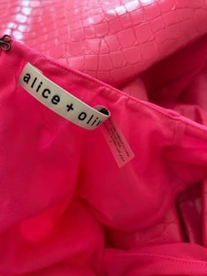 Sz 2 $375 ALICE + OLIVIA "Chara" Mesh Faux Leather Mini Dress French Rose Pink - Thumbnail 8