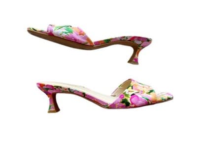 Size 9.5 Floral Kitten Heel Nine West Shoes Heels Square Toe Spring Summer Pink - Thumbnail 3
