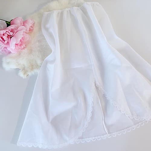 Vintage White Half Slip Slippery Shiny Soft Lingerie Skirt - Thumbnail 5