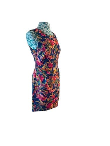J Crew Dress Floral Size 6 Cotton Pink Navy Yellow Tropical Print Flattering Fit - Thumbnail 5