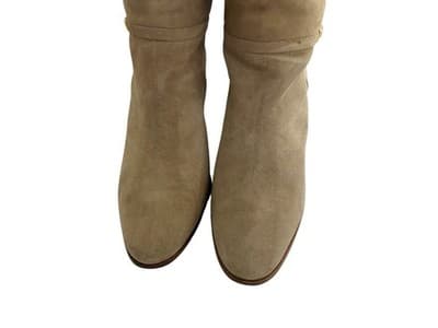 Vintage 1970’s Tall Beige Suede Boots Size 38 7.5 Boho Leather Prairie Peasant - Thumbnail 2