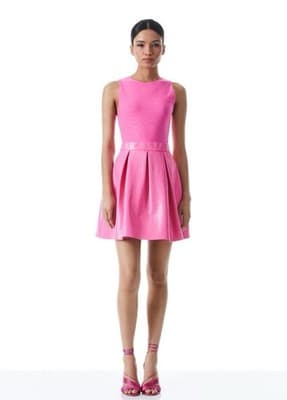 Sz 2 $375 ALICE + OLIVIA "Chara" Mesh Faux Leather Mini Dress French Rose Pink - Thumbnail 14