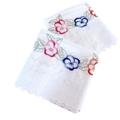 JC PENNEY Pillowcase Set Pair Embroidered Pink & Blue Flowers English Cottage - Thumbnail 3