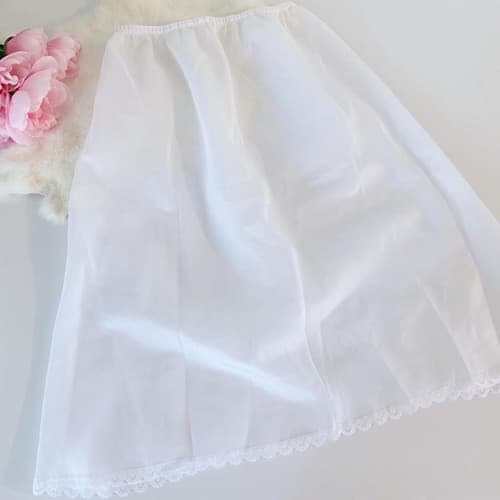 Vintage White Half Slip Slippery Shiny Soft Lingerie Skirt - Thumbnail 4