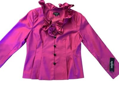 Vintage Pink Ruffled Jacket NWT 1990’s Glam Evening Blouse Jet Black Buttons - Thumbnail 5