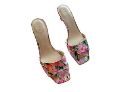 Size 9.5 Floral Kitten Heel Nine West Shoes Heels Square Toe Spring Summer Pink - Thumbnail 5