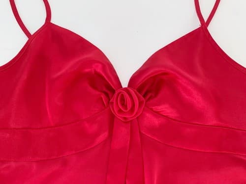 Victoria’s Secret Red Nighty Flowy Short Chemise Rosette Accent Medium Lingerie - Thumbnail 6