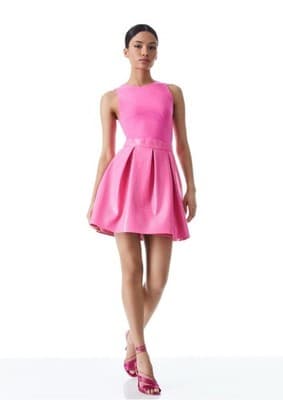 Sz 2 $375 ALICE + OLIVIA "Chara" Mesh Faux Leather Mini Dress French Rose Pink - Thumbnail 13