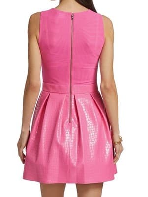 Sz 2 $375 ALICE + OLIVIA "Chara" Mesh Faux Leather Mini Dress French Rose Pink - Thumbnail 11