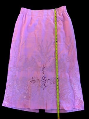Pink Linen Skirt Suit Jacket Rhinestone Closure Embroidered Easter Spring Set - Thumbnail 7