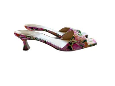 Size 9.5 Floral Kitten Heel Nine West Shoes Heels Square Toe Spring Summer Pink - Thumbnail 8