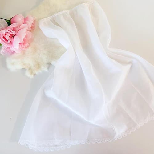 Vintage White Half Slip Slippery Shiny Soft Lingerie Skirt - Thumbnail 3