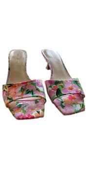 Size 9.5 Floral Kitten Heel Nine West Shoes Heels Square Toe Spring Summer Pink - Thumbnail 2