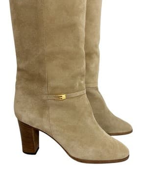 Vintage 1970’s Tall Beige Suede Boots Size 38 7.5 Boho Leather Prairie Peasant - Thumbnail 3