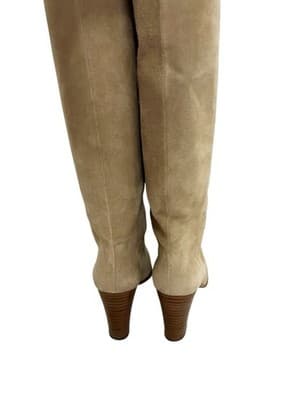 Vintage 1970’s Tall Beige Suede Boots Size 38 7.5 Boho Leather Prairie Peasant - Thumbnail 4