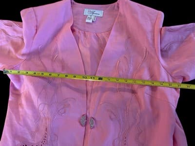 Pink Linen Skirt Suit Jacket Rhinestone Closure Embroidered Easter Spring Set - Thumbnail 4