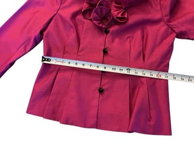 Vintage Pink Ruffled Jacket NWT 1990’s Glam Evening Blouse Jet Black Buttons - Thumbnail 7