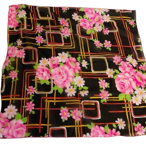 Vintage 1960’s Nylon Square Scarf Brown Floral Daisy Print Pink Green Retro - Thumbnail 3