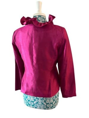 Vintage Pink Ruffled Jacket NWT 1990’s Glam Evening Blouse Jet Black Buttons - Thumbnail 4