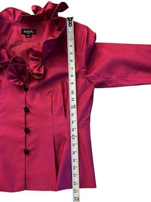 Vintage Pink Ruffled Jacket NWT 1990’s Glam Evening Blouse Jet Black Buttons - Thumbnail 8