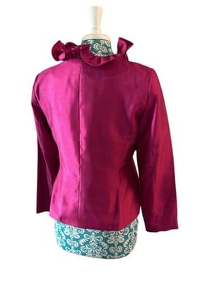 Vintage Pink Ruffled Jacket NWT 1990’s Glam Evening Blouse Jet Black Buttons - Thumbnail 2