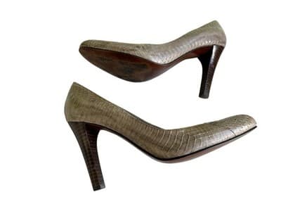 Ralph Lauren Heel 7.5 SNAKESKIN LEATHER Old Money Fall Winter Stiletto Pump Shoe - Thumbnail 2