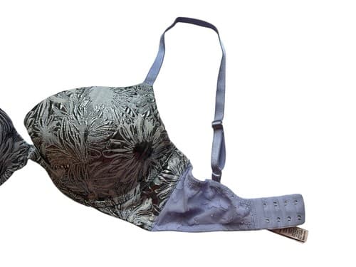 Victorias Secret Bra Dream AngelPush Up 32DD Silver Floral Cups Purple Lingerie - Thumbnail 3