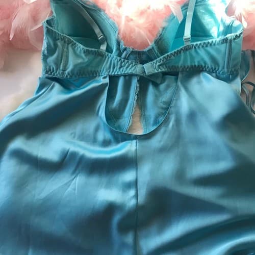 Vintage Blue Lace Set Lingerie Fredericks Of Hollywood Chemise Panty Top M - Thumbnail 2