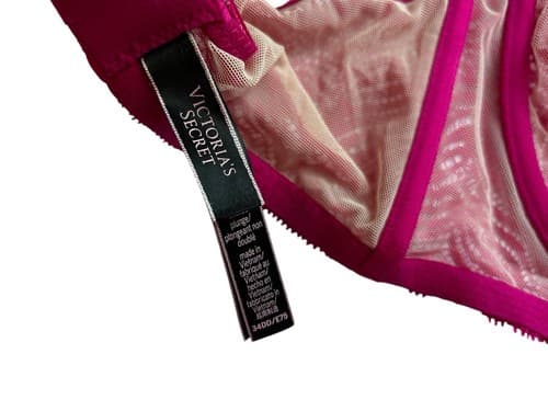 Victorias Secret Bra Wine Pink 34DD Unlined Plunge Boned Corset Bustier Sides - Thumbnail 5