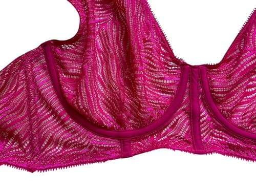 Victorias Secret Bra Wine Pink 34DD Unlined Plunge Boned Corset Bustier Sides - Thumbnail 3