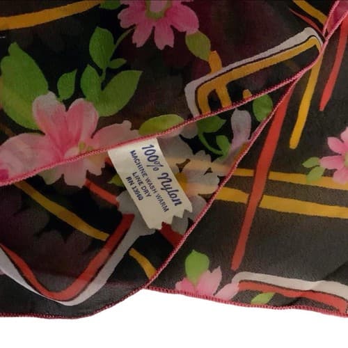 Vintage 1960’s Nylon Square Scarf Brown Floral Daisy Print Pink Green Retro - Thumbnail 4