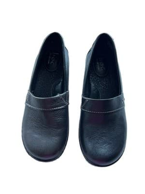 B.O.C. Black Genuine Leather Shoes 7.5 Women’s Loafers Slip On Casual Clogs - Thumbnail 4