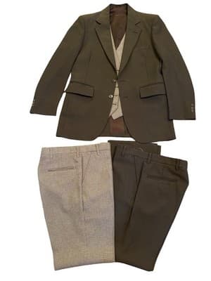 38 Vintage 1970’s 4 Piece Men’s Pimp Leisure Suit Vest Jacket Pants Knit Brown - Thumbnail 2