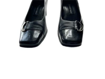 7.5 Aigner Soft Black Leather Women’s Chunky Kitten Heel Shoes Y2K Old Money - Thumbnail 2