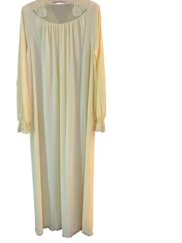 Vintage Yellow Shadowline Long Robe Sheer Chiffon Accents Embroidered Roses S - Thumbnail 8