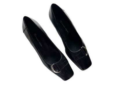 7.5 Aigner Soft Black Leather Women’s Chunky Kitten Heel Shoes Y2K Old Money - Thumbnail 8
