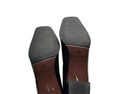 7.5 Aigner Soft Black Leather Women’s Chunky Kitten Heel Shoes Y2K Old Money - Thumbnail 4