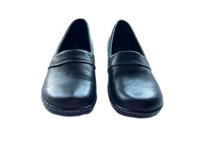 B.O.C. Black Genuine Leather Shoes 7.5 Women’s Loafers Slip On Casual Clogs - Thumbnail 3