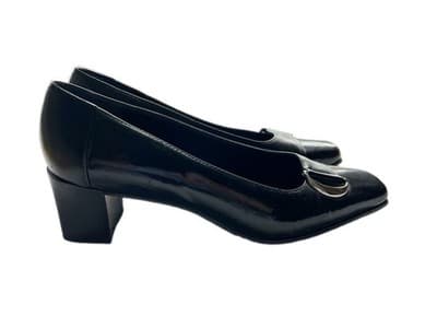 7.5 Aigner Soft Black Leather Women’s Chunky Kitten Heel Shoes Y2K Old Money - Thumbnail 7