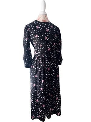 Vintage 1980’s Dress Romantic Floral Puffed Sleeves Lavender Roses Print 10 - Thumbnail 4