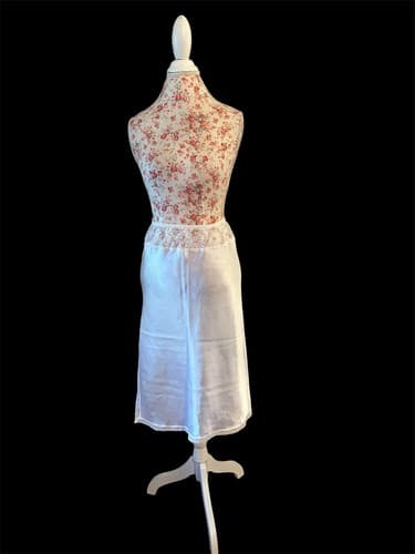 Vintage White Slippery Satin Slip Skirt Sheer Floral Lace Waist Sexy Shiny - Thumbnail 2