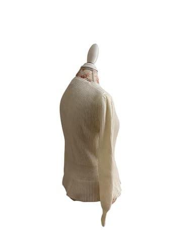 Vintage Cream Pearl Button Puffed Sleeve Peplum Waist Fitted Sweater 1980’s - Thumbnail 6
