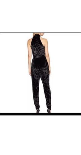 MICHAEL KORS Women's Black Halter Neck Velvet Belted Jumpsuit XXL NWT Logo Belt - Thumbnail 3