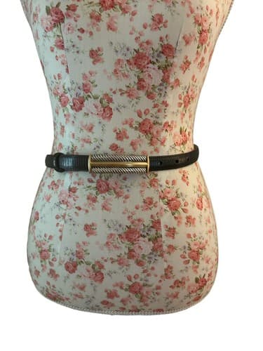 Brighton Black Skinny Belt Leather Gold Silver 30/M - Thumbnail 2