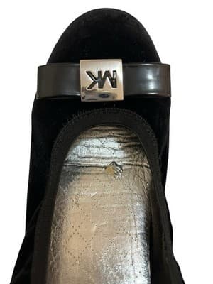 Michael Kors Ballet Flats Size 5 Black Velvet Shoes Flats Logo Bow Toe Designer - Thumbnail 8