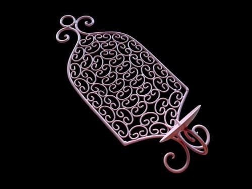 Vintage Pink Wall Hanging Wrought Iron Candle Holder Candelabra Home Decor - Thumbnail 2