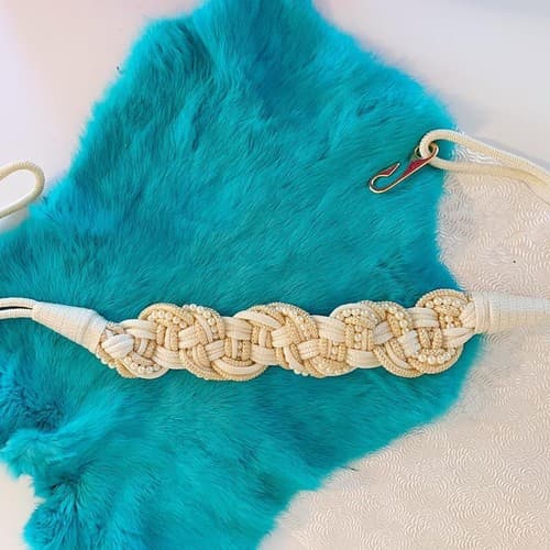 Vintage Braided Pastel Cream Rope Romantic 1980’s Cinch Belt Pearl Accents - Thumbnail 3