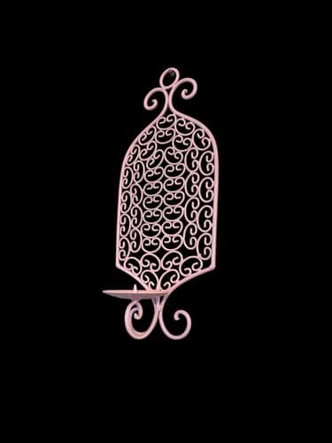 Vintage Pink Wall Hanging Wrought Iron Candle Holder Candelabra Home Decor - Thumbnail 9