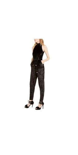 MICHAEL KORS Women's Black Halter Neck Velvet Belted Jumpsuit XXL NWT Logo Belt - Thumbnail 2