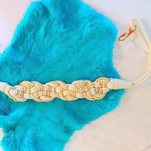 Vintage Braided Pastel Cream Rope Romantic 1980’s Cinch Belt Pearl Accents - Thumbnail 4